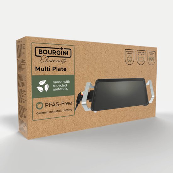 Bourgini Elements – Grillplatte – Backblech – PFAS-freie keramische Antihaftbeschichtung – 46 x 26 cm – 4–6 Personen – GRS-zertifizierte recycelte Materialien