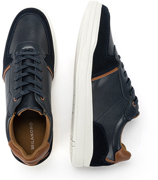 Milanoro - Stylische Herren Lederturnschuhe - Navy - Größe 44