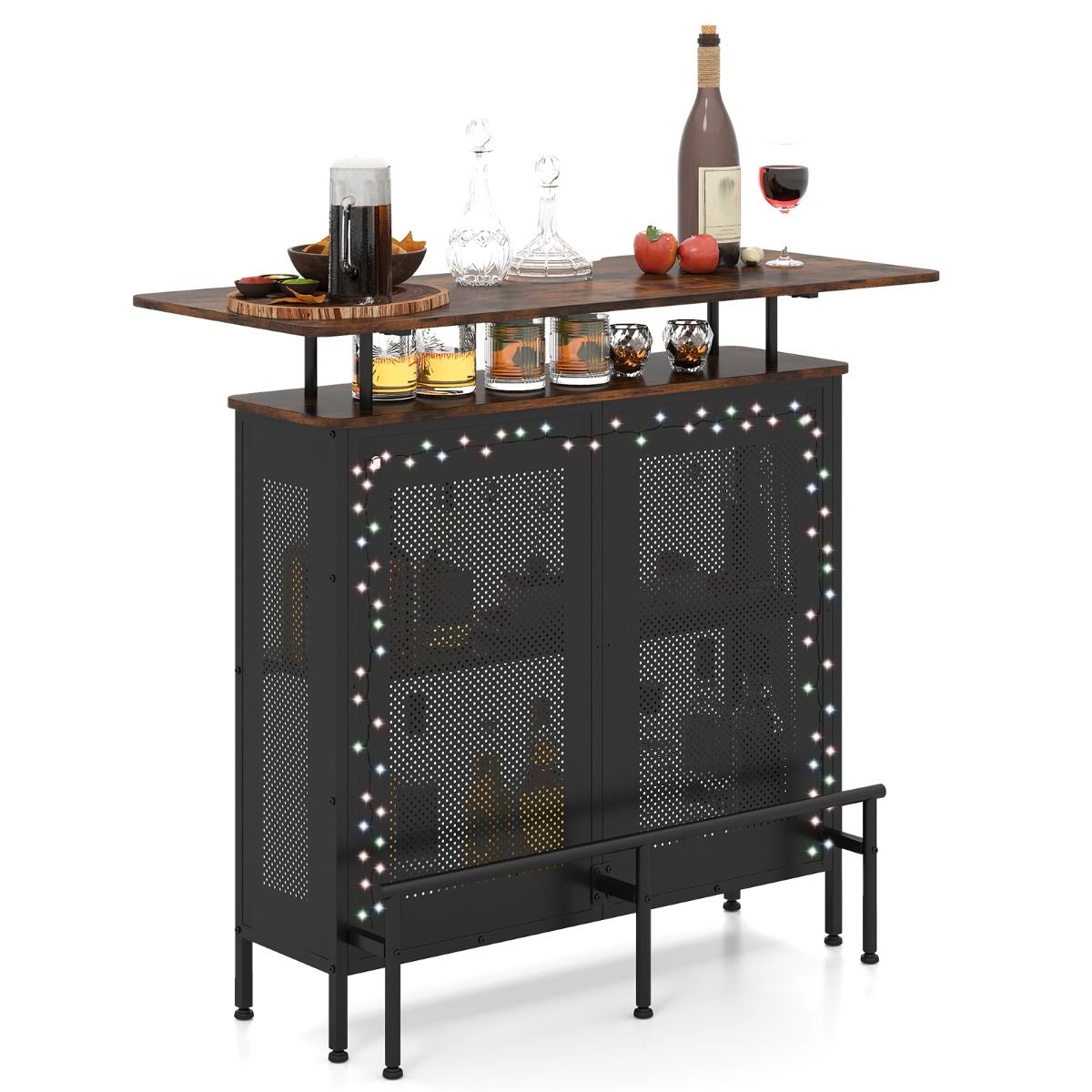 Coast Bartisch mit Stauraum – Metallgestell – höhenverstellbare Beine – braun und schwarz