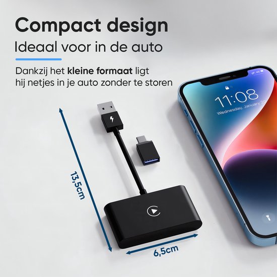 CarMe Luxe Carplay Dongle - Wireless Carplay - Schwarz - Nur mit integriertem Apple CarPlay und iPhone verwenden - Verbessertes Modell
