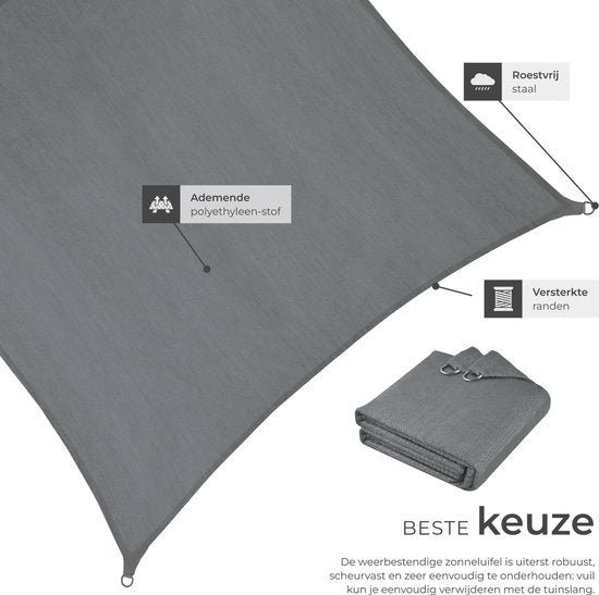 tectake® Rechteckiges Schattennetz „Sunny“ – 4 x 6 m - Besonders robustes 185 g/m² HDPE-Sonnenschutzgewebe – UV-Schutz 50+ – Wetterbeständig und reißfest – Sonnenschutz für Garten, Balkon, Terrasse – Sonnenschutzgewebe inklusive Befestigungsmaterial – Gra