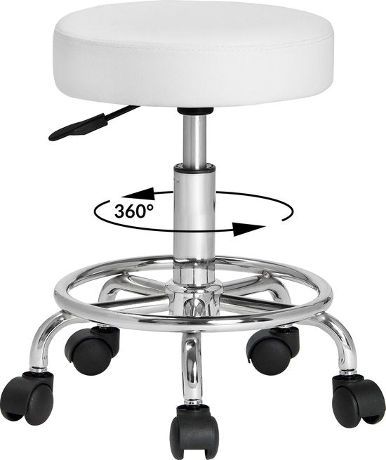 Rollhocker - Höhenverstellbar 360°C drehbar - 51-65cm Sitzhöhe Weiß