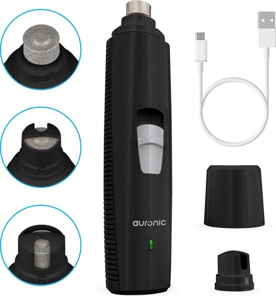 Auronic Elektrische Nagelfeile - für Tiere - wiederaufladbar - kabellos - Diamantfeilkopf - Hund/Katze - Schwärzen