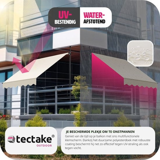 tectake - Klemmmarkise - Sonnenschirm - Verstellbar - Klemmmarkise - Sonnenschirm Balkon - 150 x 180 cm - beige - Markise - 404954
