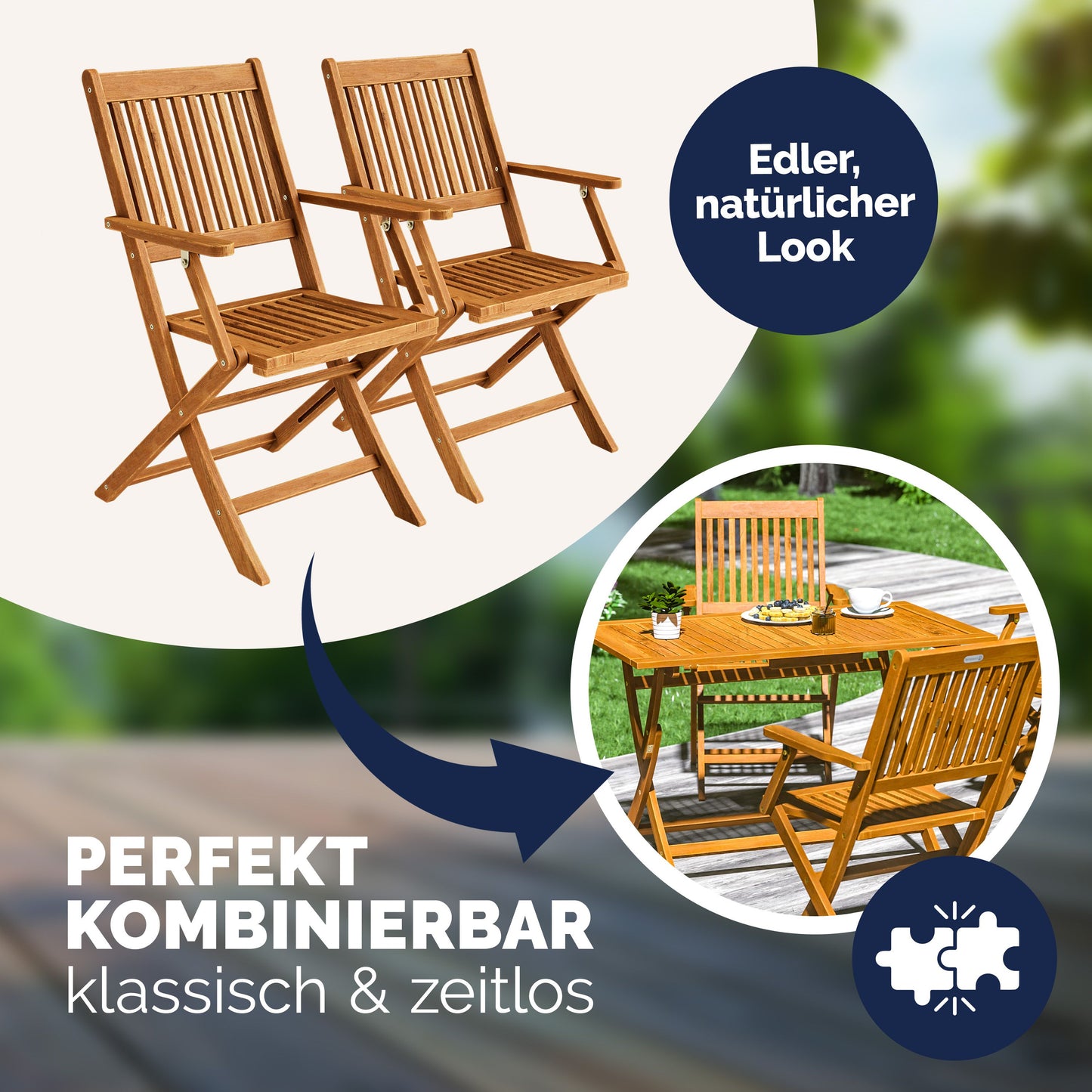 Casaria Gartenstühle Sydney, 2er-Set – Akazienholz – 92 x 54 x 59 cm – Braun