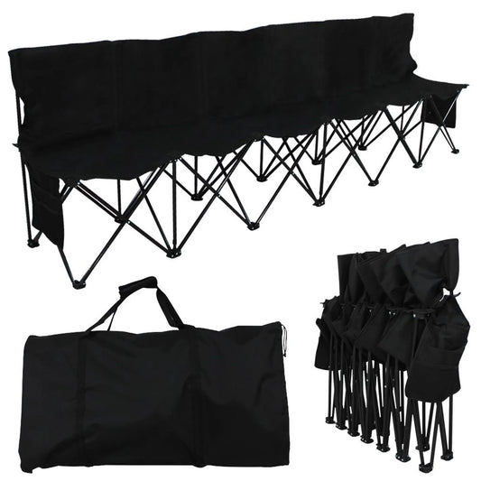 Yaheetech Camping Bank faltbar 6-Personen - 270 x 49 x 82 cm - Ausgestattet mit 600D Oxford-Gewebe und Tragetasche und Seitentaschen - Für Sportmannschaften und Veranstaltungen - Schwarz Metall