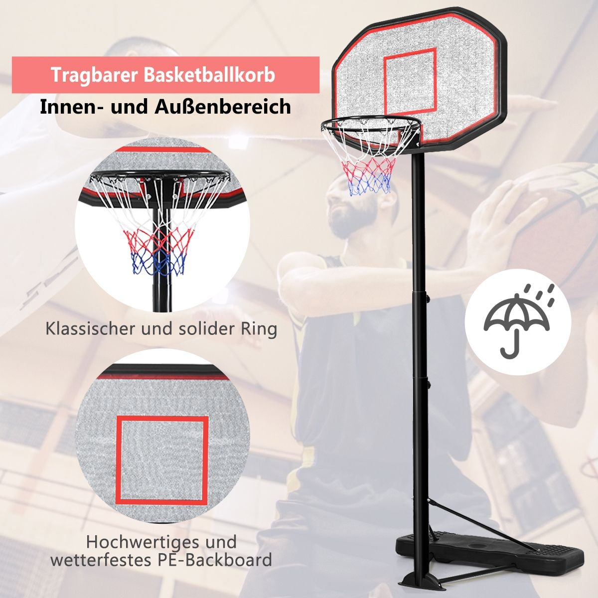 Coast Basketball Pole - Basketball Ring mit Ständer - 220-305 cm Höhe - Schwarz