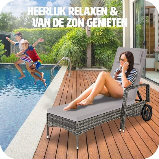 Tectake - Liegestuhl - Geflochten - verstellbare Rückenlehne - 200 x 70 x 33 cm - 404588 - grau