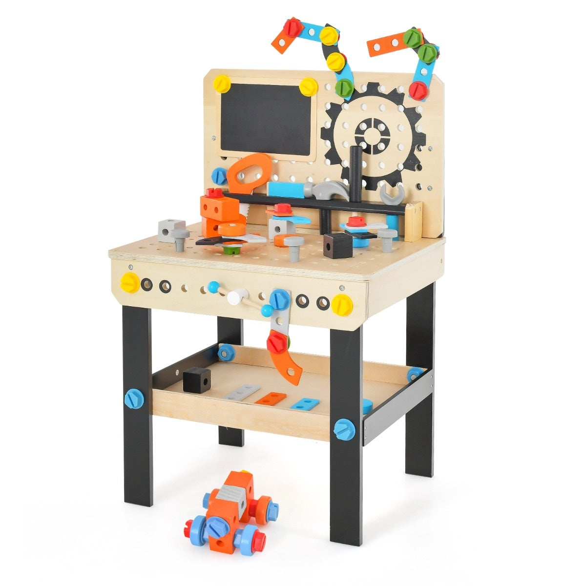 Coast Children's Toolbank gemaakt van hout met tafel- en hangende gereedschapstandaard en accessoires