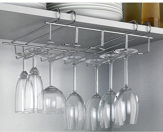 Weinregal für 12 Gläser - 34x25x9cm - Silbernes Metall - 12 Weingläser