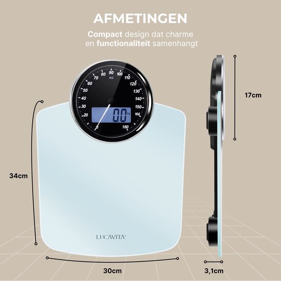 LUCAVITA® Personenwaage „Dual Display Retro“ mit Maßband – Körper – Digital – Analog – Best Buy – Vintage