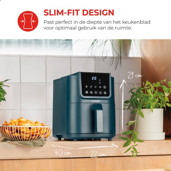 Bourgini Slimfit Airfryer XL Blau - Heißluftfritteuse - 5 Liter - 1500W - PFAS frei