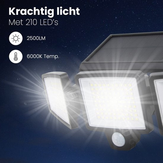 Auronic Solar Außenleuchte mit Bewegungssensor - Wandleuchte mit Sensor - Solar - 210 LEDs - IP65 - 2 Stück - Schwarz