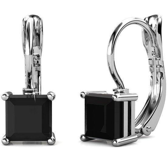 Yolora Damen Ohrringe - Schwarze Kalpa Camaka Kristalle - Silberfarben - Schwarzer Kristall - 18K Weißgold vergoldet - Damen Ohrringe Silber - Luxuriöse Geschenkbox - Schmuck - Geschenkbox - Exklusive Geschenkverpackung - Geschenkbox - Schöne Geschenkverp