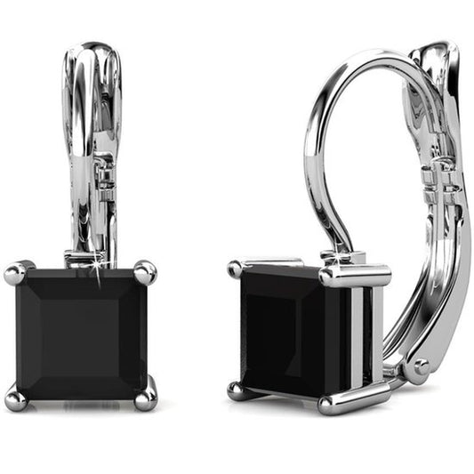 Yolora Damen Ohrringe - Schwarze Kalpa Camaka Kristalle - Silberfarben - Schwarzer Kristall - 18K Weißgold vergoldet - Damen Ohrringe Silber - Luxuriöse Geschenkbox - Schmuck - Geschenkbox - Exklusive Geschenkverpackung - Geschenkbox - Schöne Geschenkverp
