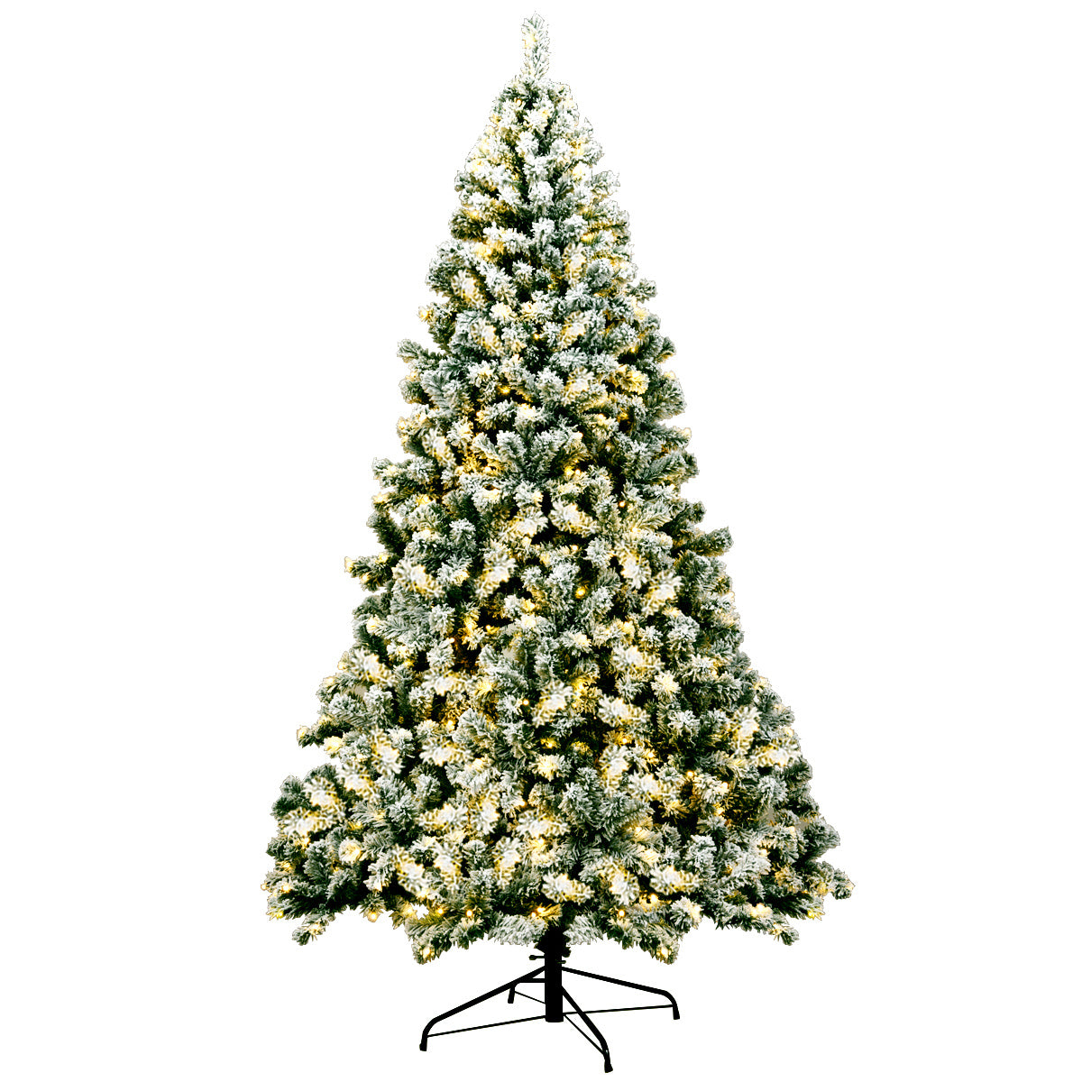 Coast 225 cm beleuchteter, schneebedeckter Weihnachtsbaum mit klappbarem Metallständer grün + weiß