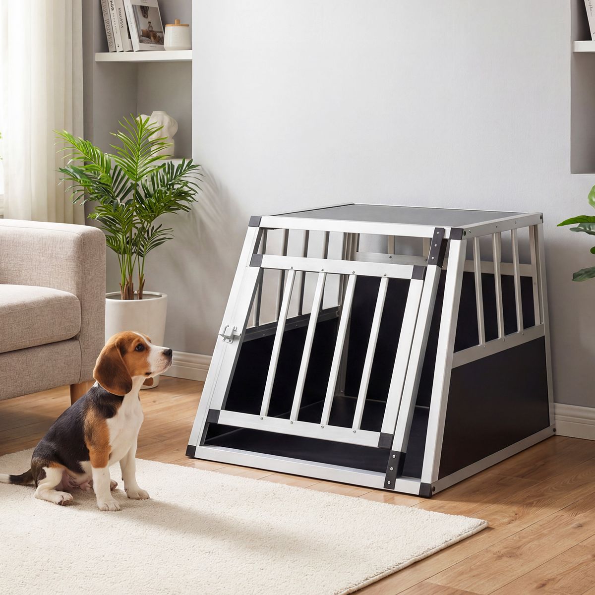 Coast Tiertransportbox – abschließbare Tür – herausnehmbare Trennwand – Aluminium – 69,5 x 54 x 50,5 cm – silber und schwarz