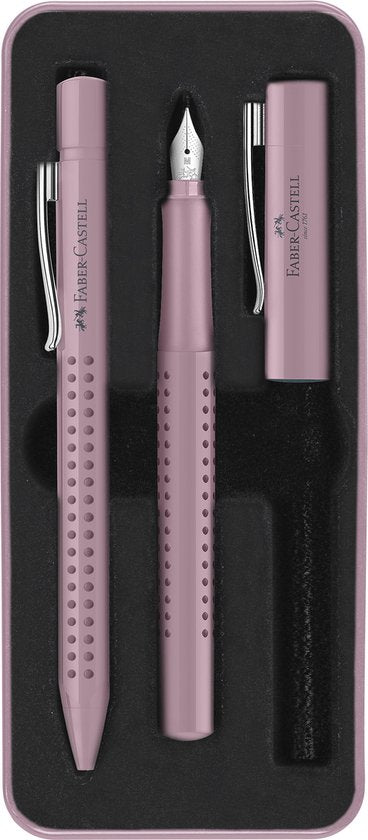 Faber-Castell Schreibset – Grip 2010 – Kugelschreiber und Füllfederhalter – in Geschenkbox – Harmony Rose Shadows – FC-201528