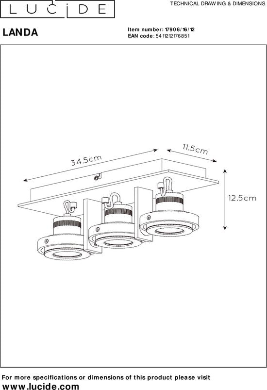 Lucide LANDA Deckenstrahler – LED, dimmbar bis warm – GU10 – 3×5 W, 3000 K/2200 K – Mattchrom