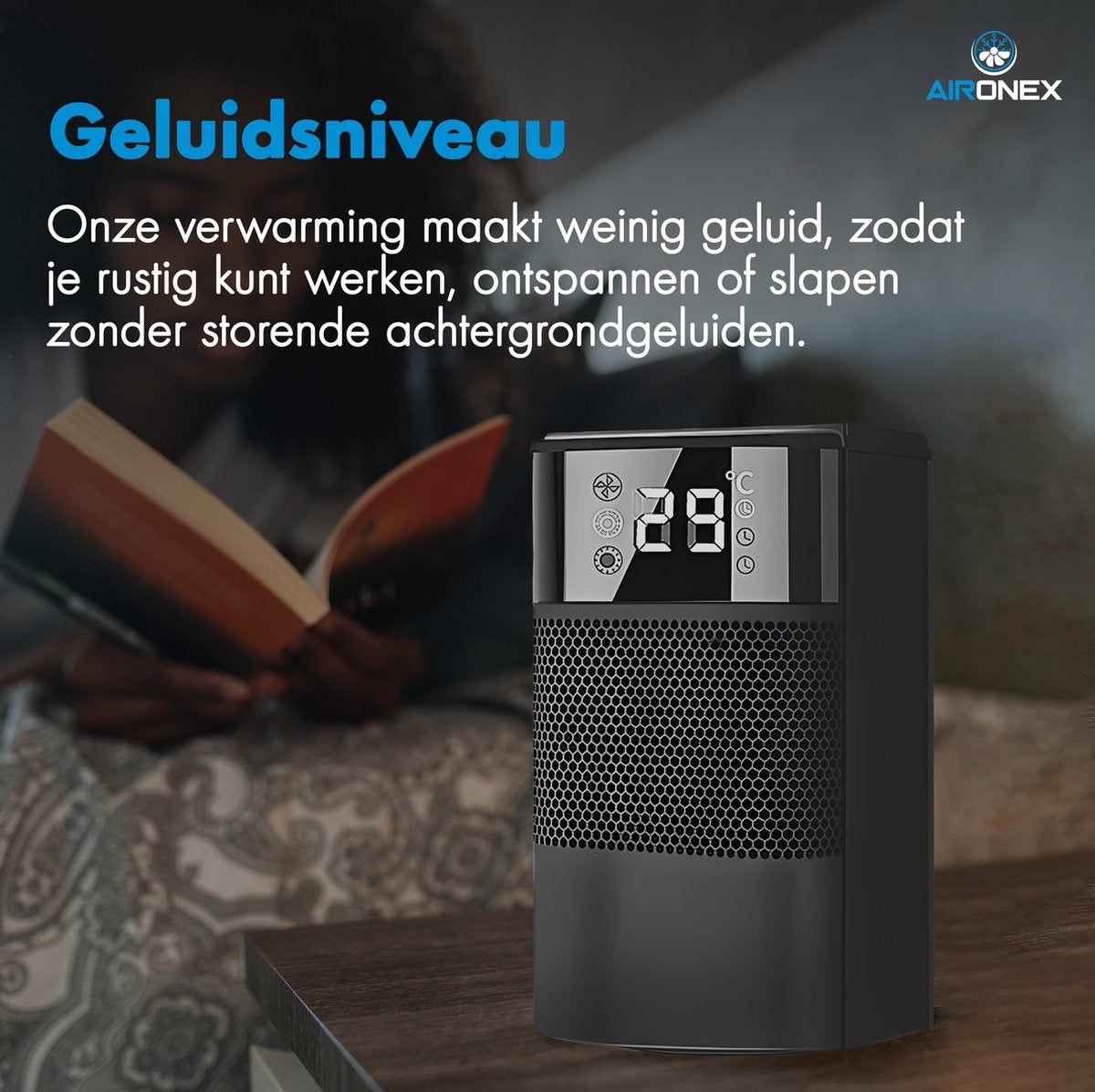 Aironex Keramik-Elektroherd - Schwarzer Herd mit Ventilator - Elektroherd 1000 Watt - Elektroheizung - Heizgerät - Ventilatorherd