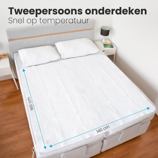 Auronic Electric Blanket - 2 Personen - 160x140cm - mit Eckgummis und 2 Reglern - Weiß