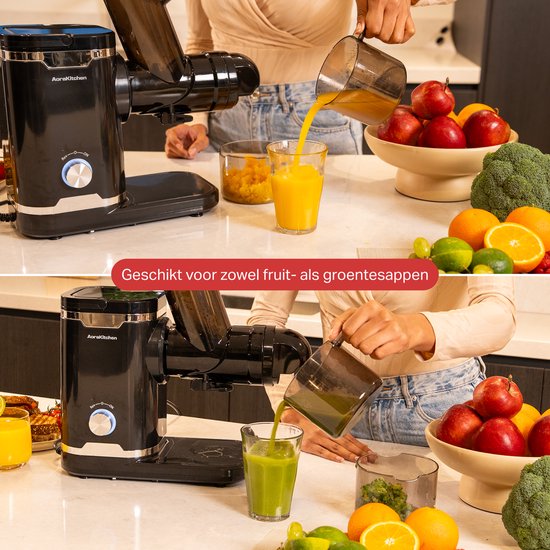 AoraKitchen Slowjuicer - mit Rücklauffunktion - Entsafter - 500 ML - Entsafter - für Gemüse und Obst - Obstpresse - Schwarz