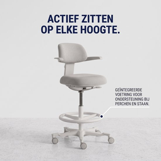 Backerz Ergonomischer Arbeitshocker mit Fußstützring – Bürostühle für Erwachsene – Vollständig verstellbar, bis 120 kg – Bürostuhl – Gaming-Stuhl – Weiß