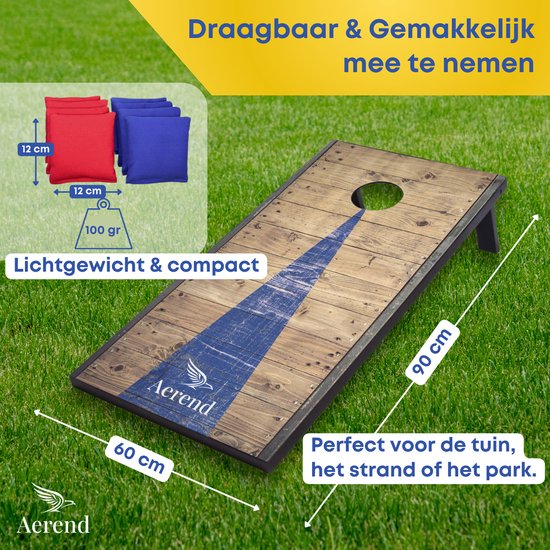 Aerend Cornhole-Set Spielbrett – 91 x 61 cm, inklusive 8 wetterfester Bean Bags und Tragetasche – wetterfestes MDF – rustikales Barnwood-Design – für Garten, Strand und Familienfeiern
