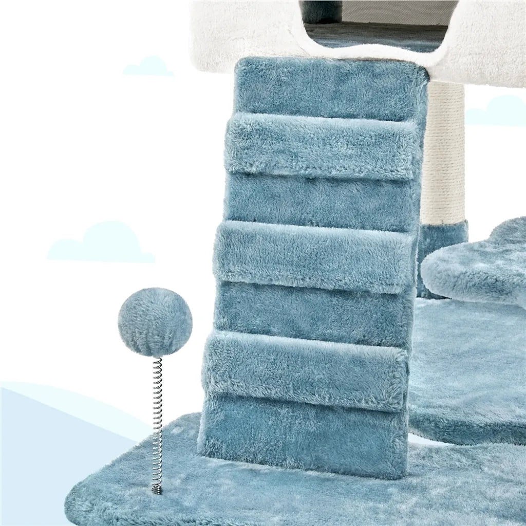 Yaheetech „Oceaan“ Kratzbaum 93 x 55 x 184 cm – Blau/Weiß – Kratzbaum mit Katzenhäuschen und Sisalstangen
