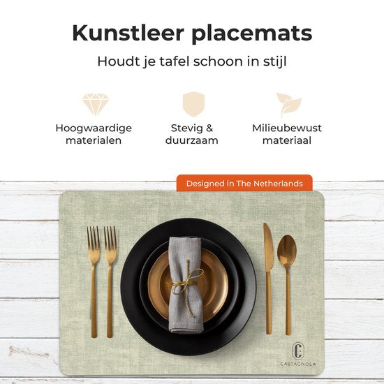 Castagnola Tischsets in Lederoptik - Rutschfeste Tischsets aus Kunstleder - Wasserabweisende Untersetzer - Untersetzer - Plastik Tischsets - 6 Stück - 45 x 30 cm - Melange Grün