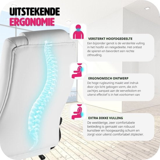 tectake - Luxuriöser Bürostuhl Schreibtischstuhl Bürostuhl - Kunstleder - weiß