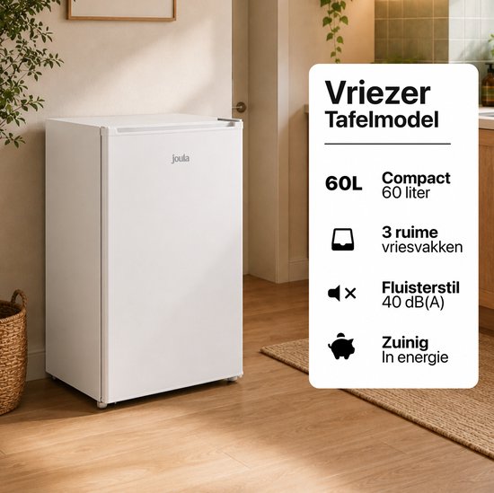 Joula Tischgefriertruhe – freistehend, Mini/klein – 60 Liter – 3 Gefrierschubladen – Weiß