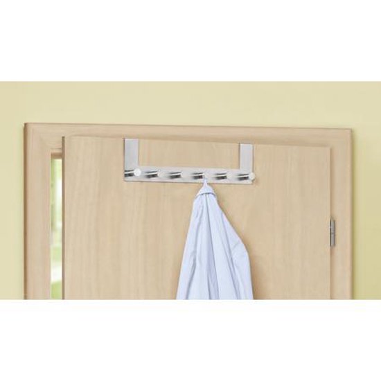 WENKO Türgarderobe Celano aus Edelstahl, 39 cm breit, mit 6 Haken – Hakenleiste – Türgarderobe – Für Aufsatz-Türen mit einer Stärke von 2 cm