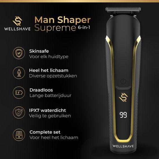 Wellshave - 6 in 1 Bartschneider Supreme - Körperpflegegerät - IPX7 Wasserdicht - Inkl. 6 Aufsätze