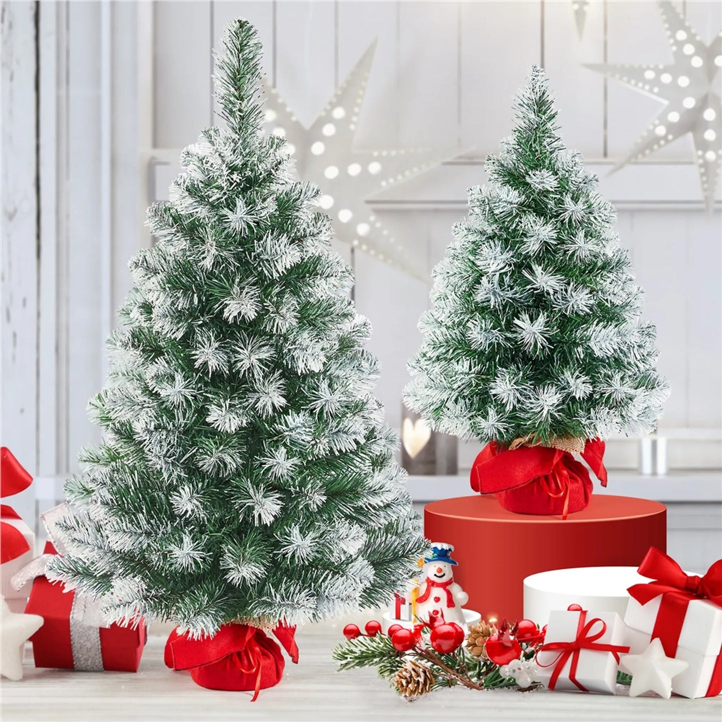 Yaheetech Tisch Weihnachtsbaum - Schnee - 48 x 48 x 90 cm - 96 Zweige - Betonsockel - Grün