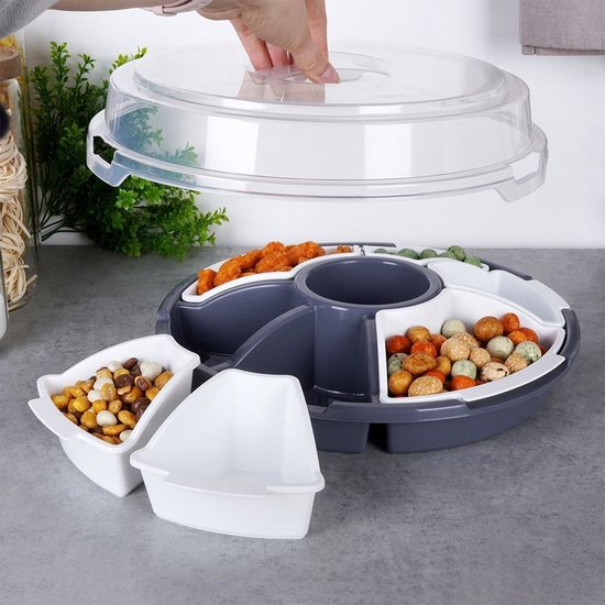 Excellent Houseware Servierschale - grau - Fach und Deckel - Kunststoff - 33 x 9 cm