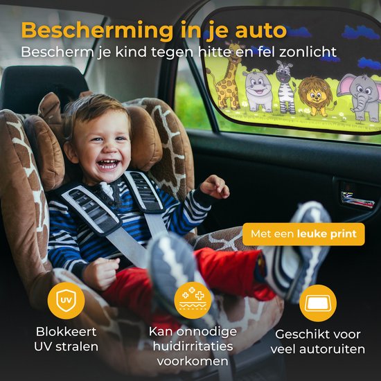Nuvance Auto-Sonnenschutz – 2 Stück – mit UV-Schutz für Babys und Kinder – Sonnenschutz für Seitenfenster – selbstklebend – Einheitsgröße – Tiere