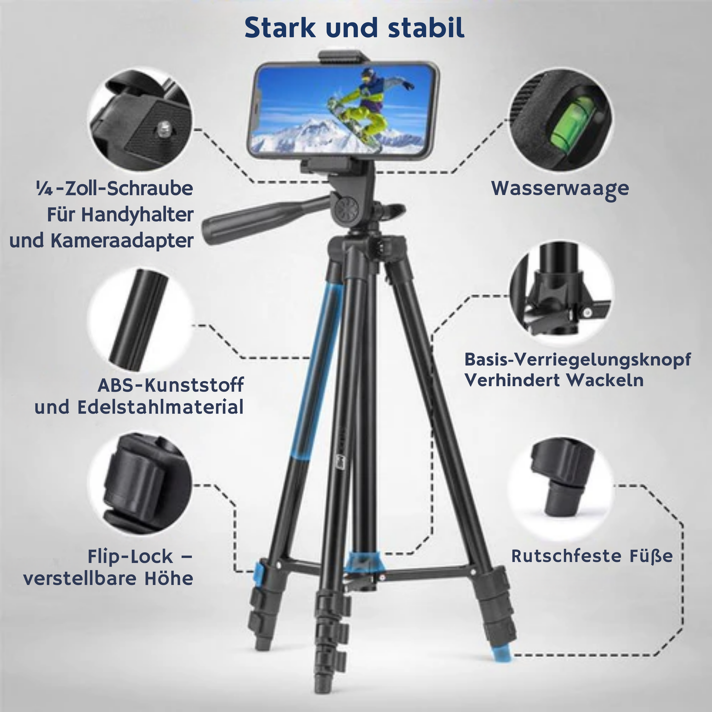 Studio ME Stativ Smartphone - 128 cm - Inkl. Bluetooth-Fernbedienung - Schwarz