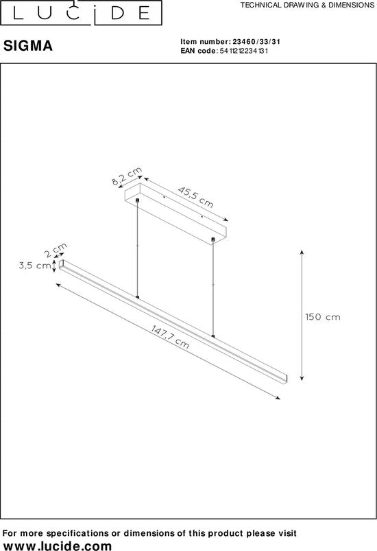 Lucide SIGMA Hängeleuchte – LED, dimmbar – 1x36 W, 2700 K – Weiß