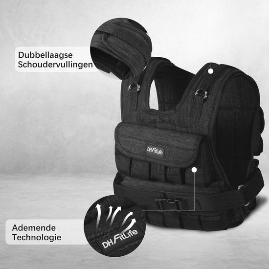 DH FitLife Verstellbare Gewichtsweste 20 kg, kompakt und stabil für Muskelaufbau und Krafttraining, Gewichtsweste, Laufweste für Damen und Herren, Fitnessweste, Trainingsweste