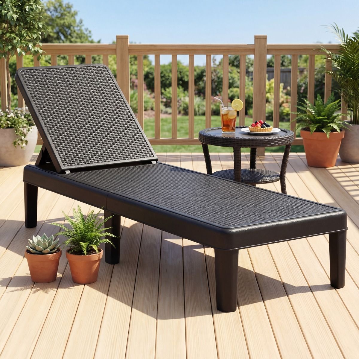 Coast Gartenliege – 4-fach verstellbare Rückenlehne – Rattan-Optik – schwarz – 1 Stück