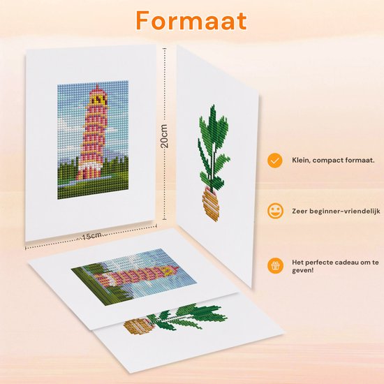 Rubye® Mini-Diamant-Gemälde - 2 Stück - Set - Erwachsene - Diamant-Gemälde Kinder - Turm von Pisa & Zimmerpflanze - 15x20cm