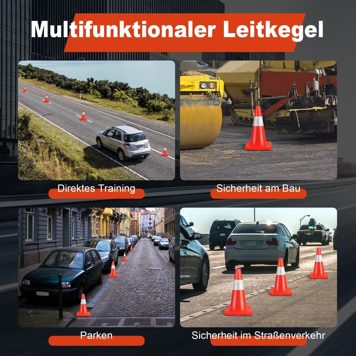 Coast 12er Pack Leitkegel Sicherheitskegel mit reflektierendem Kragen orange Verkehrsausrüstung aus PVC