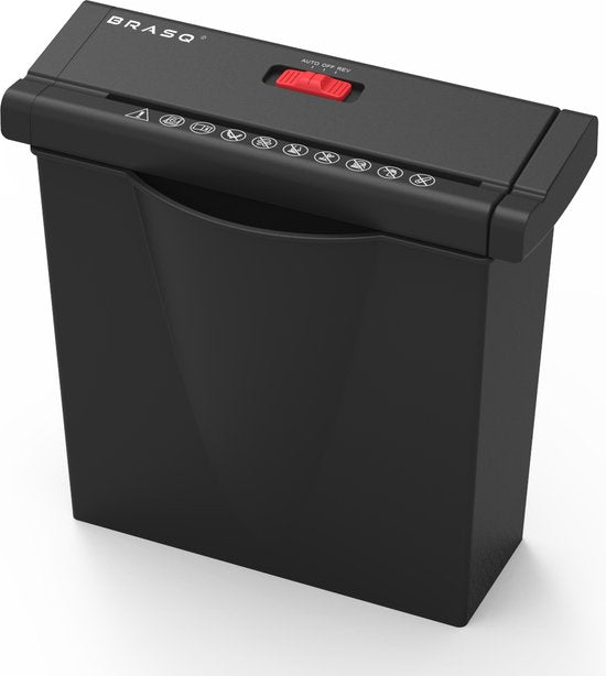 BRASQ Aktenvernichter mit Auffangbehälter Schwarz - 7 Liter - Aktenvernichter für Heim und Büro - P2 - 6mm Streifen - 6 Blatt