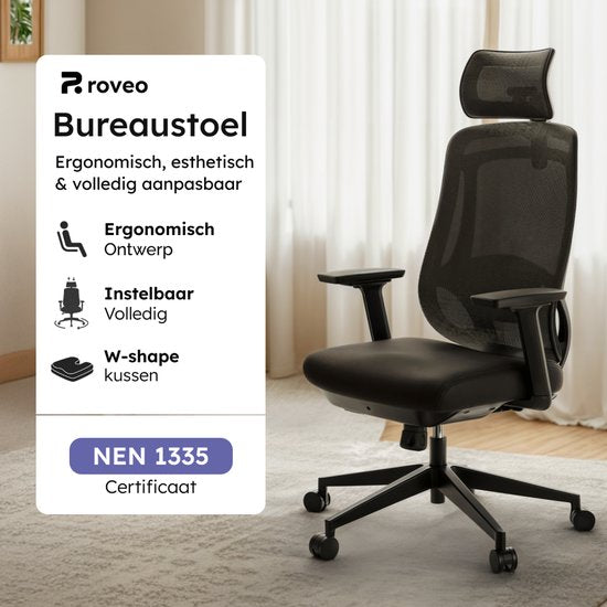 Roveo Ergonomischer Bürostuhl - Büro-Gaming-Stuhl - Spielstuhl für Erwachsene - Spielstuhl - Schwarz
