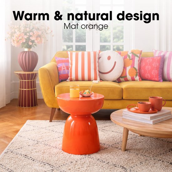 Mica Decorations Elliot Couchtisch – Nachttisch für Schlafzimmer oder Wohnzimmer – Beistelltisch aus Eisen für Blumen, Pflanzen und Dekoration – H 45 x Ø 32 cm – Orange
