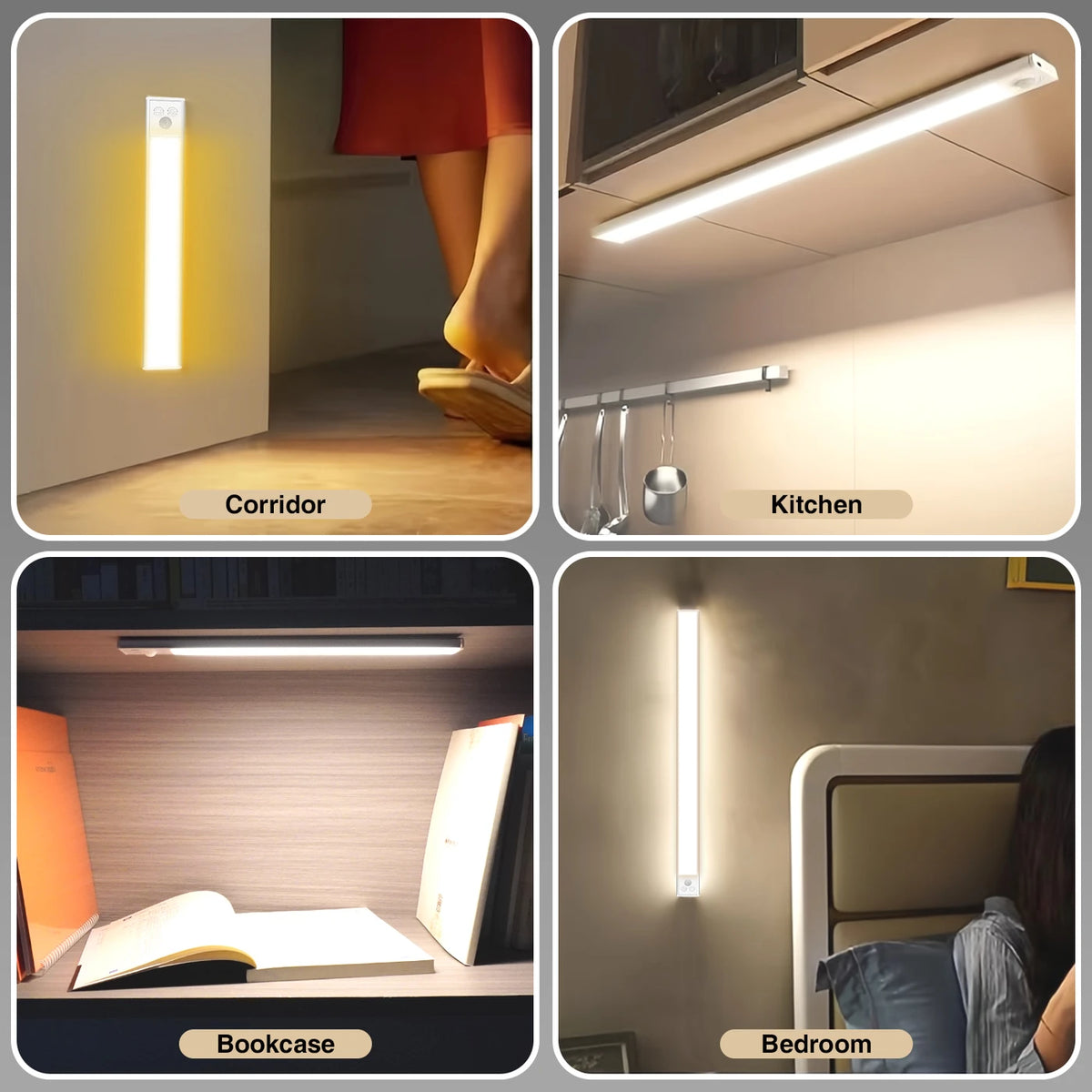 Arlgsite LED-Schrankbeleuchtung, 2er-Set – 30 cm – PIR-Sensor, über USB aufladbar