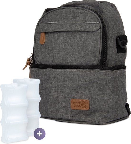 Qwali Kühltasche Muttermilch - Inkl. 2 Kühlelemente - Schulter & Rucksack - Aufbewahrungsflaschen - Stillen - Baby - Kühlrucksack - Milchpumpe - Grau