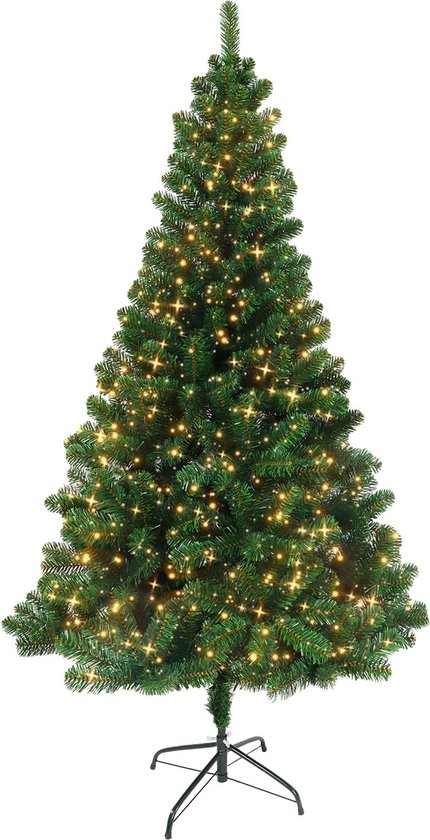 Nordlandia Künstlicher Weihnachtsbaum mit LED-Lichtern - 180 cm - Metallständer - Grün