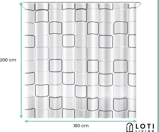 Loti Living Duschvorhang Anti-Schimmel - Würfel Design - Inklusive Ringe - Wasserdicht - Polyester - Duschvorhang 180x200 cm